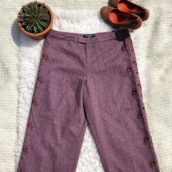 Betsy Johnson wool Embroidered Gaucho Pants, lined. - Picture 3 of 8